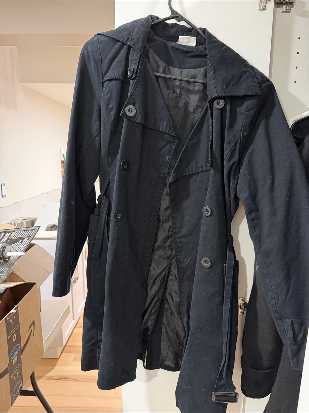 Women's Black Trench Coat - Classic Double-Breasted Trench
